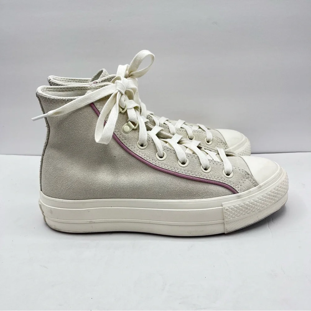 Converse Chuck Taylor Women’s 8.5 Platform High Top Suede Sneakers Pink Piping